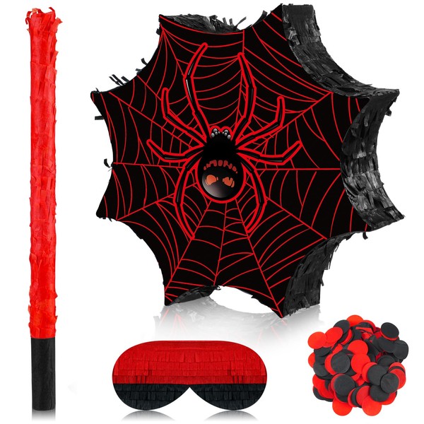 Wettarn Halloween Christmas Pinata with Stick Blindfold Confetti Themed Pinata Fillable Halloween Birthday Party Decorations for Photo Prop Candy Treat, Includes Hanging Strap (Spider)