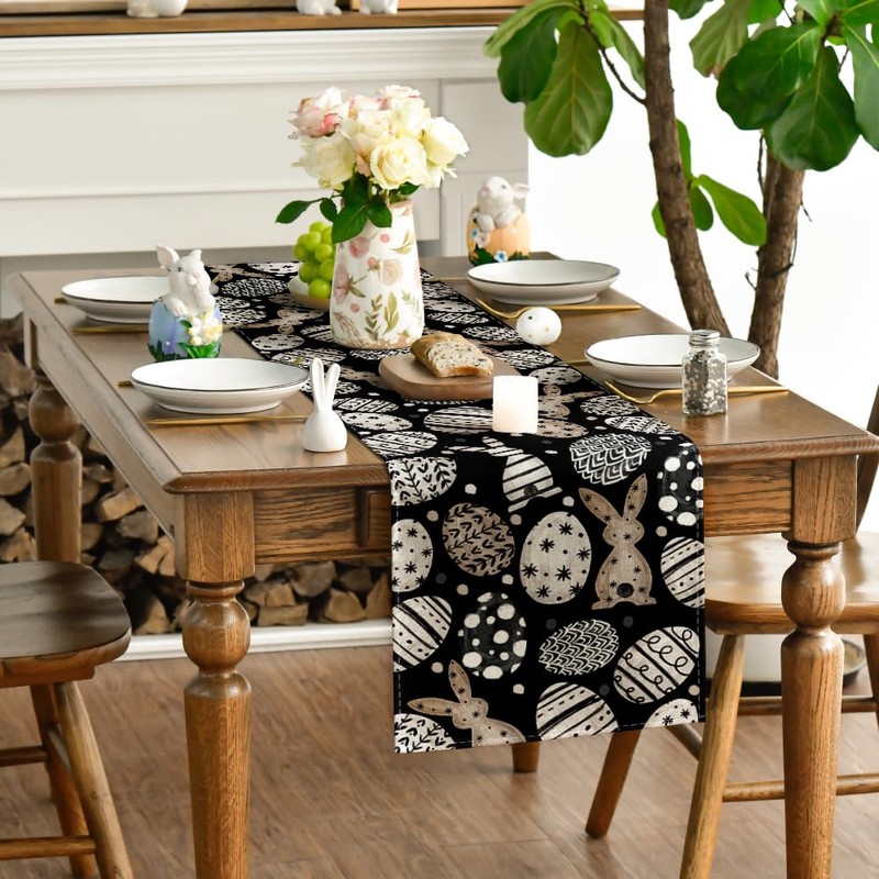 Artoid Mode Black Rabbit Easter Eggs Easter Table Runner Spring