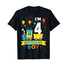 Four 4yr 4th Kids Boys Girls Train Birthday Boy 4 Years Old T-Shirt