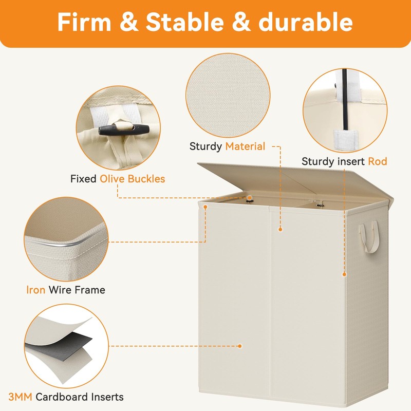 Chrislley 160L Laundry Hamper 2 Section, Double Laundry Basket with