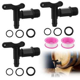 Pack of 3 Outlet Tap for Water Butt, Tap 3/4 Inch Plastic Replacement Tap, Black Outlet Tap Rain Butt with Seal Lock Nut Sealing Tape, Water Butt for Tanks Fermentation Bucket