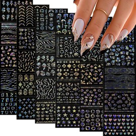 30 Sheets Silver Nail Art Stickers 3D Self-Adhesive Pegatinas Uñas Aurora Line Flower Star Nail Decal for Women Manicure Tips
