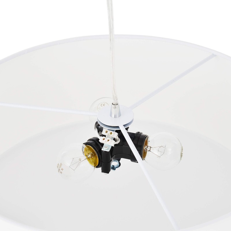 Modern 3-Light White Drum Pendant Light Fixture, 16''Nickel Fabric Shade,