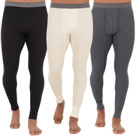 Fruit of the Loom Men's Recycled Premium Waffle Thermal Underwear Long Johns Bottom (1, 2, 3, and 4 Packs), Black/Greystone Heather/Natural, X-Large