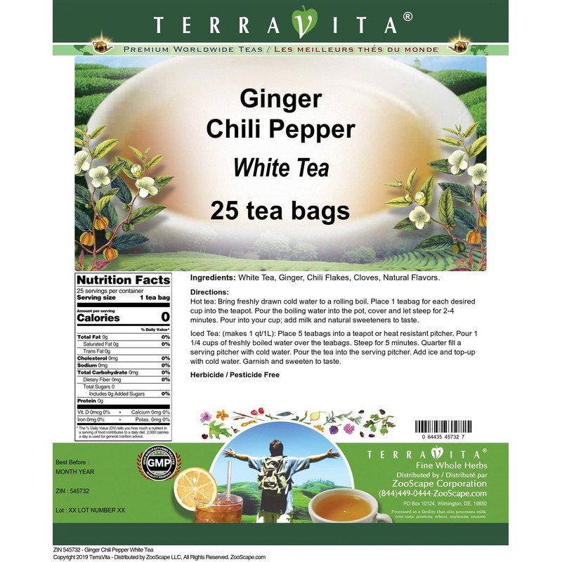 Ginger Chili Pepper White Tea (25 tea bags, ZIN: 545732)