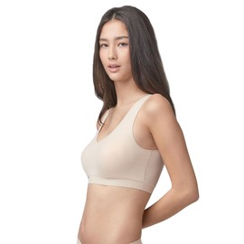 Floatley Cozy Bra Comfort Wirefree Full Coverage Seamless Bra with Embedded Pad for Women Size L Champagne