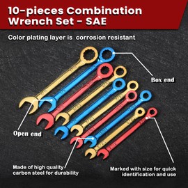 LEONTOOL Small Wrench Set SAE 10 PCS 5/32" to 7/16" Color Plated Open and Box End Mini Wrenches with Key Ring Small Standard Spanner Ignition Wrench Set with Portable Storage Pouches