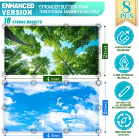 Aheroi 8 Pack Fluorescent Light Magnetic Covers, Mix Light Covers for Ceiling Lights Classroom, Office Light Covers for Ceiling Lights, Drop Lights Fixture Replacement Globes & Shades(Forest&Blue Sky)