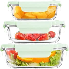 PARACASA Glass Food Container PARACASA Sealed Lunch Box Leftovers Storage Set 3 pcs - Green