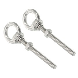sourcing map M4 3/16"x1.97" Stainless Steel Eye Bolts Threaded Screw Eyebolt Shoulder Ring with Nuts Washers for Lifting Hanging, 2 Set