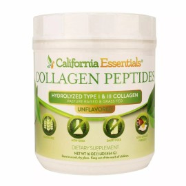 CALIFORNIA ESSENTIALS Collagen Protein Bovine Powder Collagen Peptide Type I & III Non-GMO Gluten Free - 1 CONTAINER 16oz