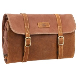 Gusti Rodney Women's Leather Wash Bag - Make Up Toiletry Bag for Hanging Cosmetic Bag Travel Makeup Bag Organiser Toiletries Women Men, camel