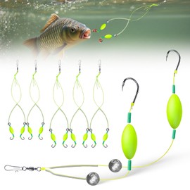 Pack of 6 No. 8 Double Hooks Fishing Hooks with Leader Jig Heads with Inverted Base Line Tangle-Proof Fishing Hook Set Does Not Hang on the Ground Suitable for Lakes, Rivers, Seas and Other Waters