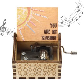 You are My Sunshine Music Box, Vintage Hand Crank Music Box Antique Engraved Wooden Musical Boxes Gifts for Christmas Birthday Thanksgiving Day and Valentine's Day (Half Sun)