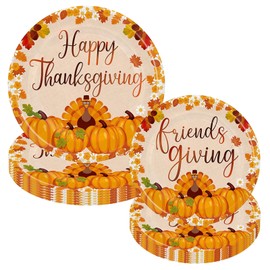 MEIYIFANG 20 Pcs Thanksgiving Day Tableware Set Fall Leaf Pumpkin Turkey Paper Plates Tableware Theme Dinner Party Decorations Supplies