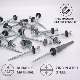 Pack of 30 Self Tapping Zinc Plated Steel Screws DIN 7504-K 4.8mm x 80mm with EPDM Washers Hex Washer Head Self Tapping Screws