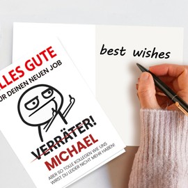 Werfunee Werfunee Abschiedskarte Kollegen A6(mit Umschlag und Wachssiegel) - Karte Abschied Kollege - Herzlichen Glückwunsch zu Deiner Flucht - Abschiedsgeschenk Kollegen (ALLES GUTE)