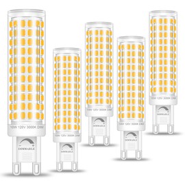 ZHENMING Dimmable G9 Led Bulbs 75W 80W 100W T4 Clear Halogen Equivalent,10W 1000 lm,3000K Soft Warm White,AC120V G9 Bi-pin Base LED Light Bulb for Chandelier Pendant Wall Ceiling Ligting,5Pack