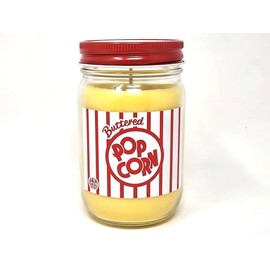 Buttered Popcorn Candle ~ Premium 100% All Natural Soy Candle ~ Movie Night Candle ~ Highly Scented (14oz Mason Jar)