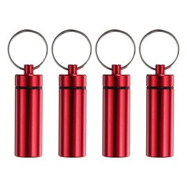 sourcing map 4 Pcs Metal Toothpick Holder, Reusable Toothpick Case Waterproof Toothpick Container with Keychain for Outdoor Picnic Camping Traveling, Red