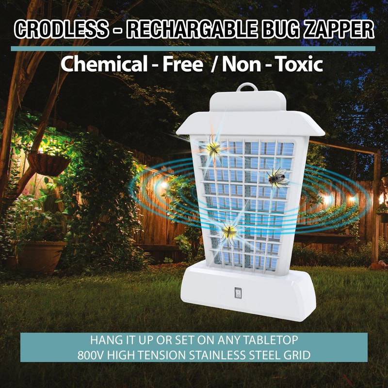 Brookstone Lantern Bug Zapper - Cordless & Rechargeable, 800V Stainless