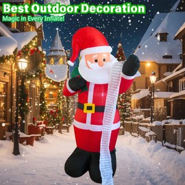 PTS 6FT Inflatable Santa with List Outdoor Decoration, Christmas Blow Up Yard Decorations, Built-in LED Lights Inflatables Xmas Holiday Funny Decor for Indoor Lawn Garden