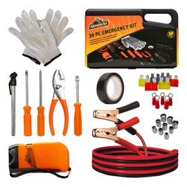 Armor All 30pc Roadside Emergency Kit - Gloves, Tools, Flashlight, Car Fuses, Tape, Socket Heads, 12G Jumper Cables & Carrying Case - Roadside Emergency Kit, Travel Essential