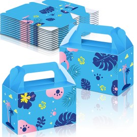 Bucherry 24 Pcs Blue and Pink Cartoon Party Favor Boxes Cute Cartoon Paper Gift Boxes Hawaiian Luau Tropical Candy Treat Bag for Summer Birthday Hawaii Party Supplies, 6 x 3. 3 x 3. 6 Inches