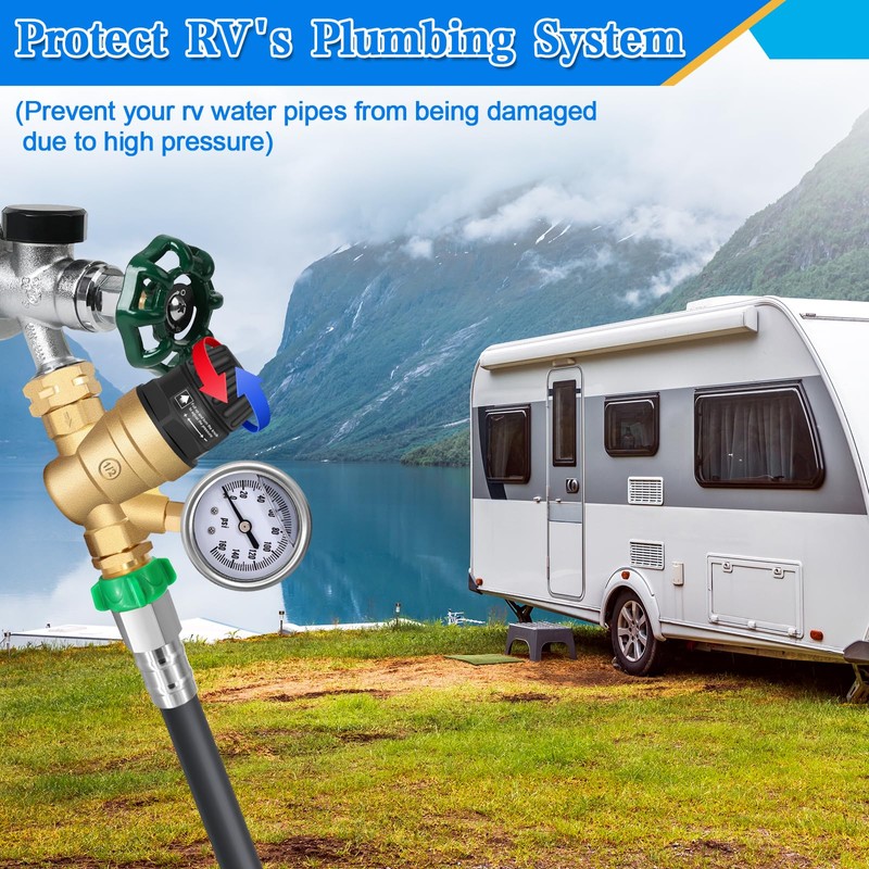RV Water Pressure Regulator with Adjustable Handle, Water Pressure Regulator