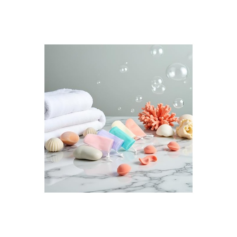 Bolsa De Jabón De Malla Exfoliante, 5 Unidades, Con Espuma