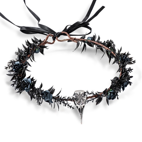 Landical Black Raven Feather Crown Gothic Elf Circlet with Raven