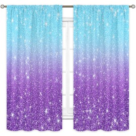 Cinbloo Girly Blue Purple Curtains 42W x 63L Inch Rod Pocket Not Glitter Colorful Teal Spot Girls Bedroom Decor Ombre Turquoise Dots Mermaid Princess Living Room Window Drapes Fabric 2 Panel