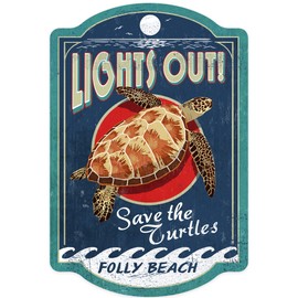 Die Cut Sticker Folly Beach, South Carolina, Sea Turtle Vintage Sign, Contour Vinyl Sticker 1 to 3 inches (Waterproof Decal for Cars, Water Bottles, Laptops, Coolers), Small