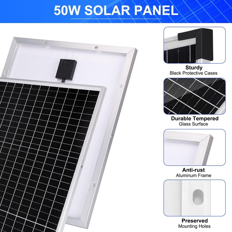 Solar Panel Kit 50W with 10A Charge Controller Monocrystalline Solar