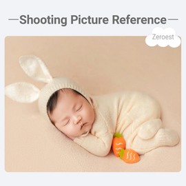 Zeroest Newborn Easter Photography Props Outfit Bunny Photo Prop Costume for Baby Boys Girls, Knitted Rabbit Ears Hat Romper Stuffed (Creamy)