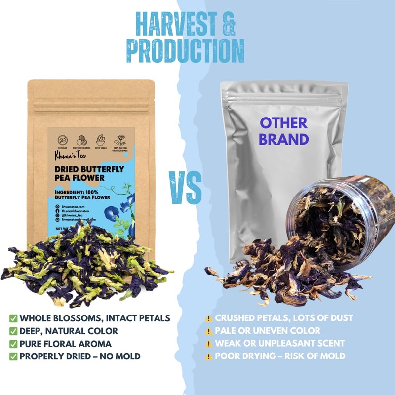 KHWAN'S TEA Dried Butterfly Pea Flowers Blue Tea Clitoria Ternatea