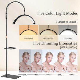 Mznoo Lash Light for Eyelash Tech, 23in Large Half Moon Light for Lashes, Nail Desk, Tattoo and Estheticians, LED Floor Lamp Adjustable Brightness and CCT, Two Way Control (Black)