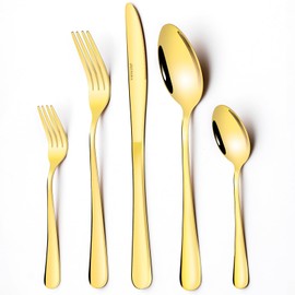 YADALEKF 40 Piece Gold Silverware Set, Stainless Steel Flatware Utensil Sets for 8,Stain Finish Gold Cutlery Set Includes Forks Spoons Knives, Tableware Set for Home and Restaurant, Dishwasher Safe