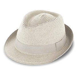 fiebig Jackson Trilby Paper Hat with Coloured Grosgrain Ribbon, Sun Hat Made of 100% Paper, Natural Summer Hat in Many Sizes and Colours, beige