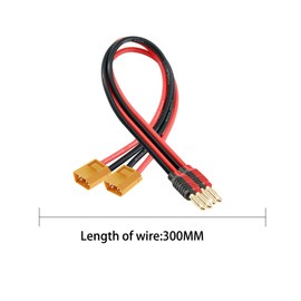 Laisomeke XT90 Connector Adapter Plug, XT90 Male Plug to 4mm Banana Male Connector with 12AWG 30CM(11.8 inch) Cable for Lipo Battery Charge (2 Pack XT90)