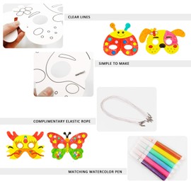 24 Masks and 3 Sets of 6 Colored Pens Coloring Blank Masks Animal Masks for Kids with Bungee Strings Animal Masks for Crafts Birthday Party Cosplay Masks