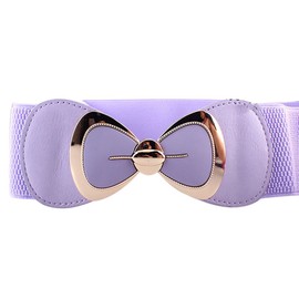 QUINTRA Women's Large Bowknot Waist Belt Wide Stretch Belt with Golden Buckle, purple, One Size