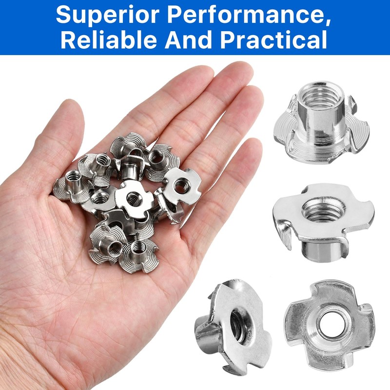 Akamino 100 Pack 1/4"-20 T-nut, 304 Stainless Steel Threaded Insert,