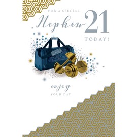 For A Special Nephew 21 21st Today Dumbbell Happy Birthday Card Lovely Verse