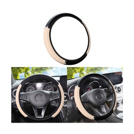 TNAIYH Car Steering Wheel Cover, PU Leather Elastic Vehicle Steering Wheel Protector, 14.5-15 Inches Non Slip Automotive Interior Steering Wheel Accessories, Universal Fit (Beige)