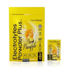 PowderVitamin- Electrolitos en Polvo Plus, Keto, Naranja Piña, Sin Azúcar, Sal Rosa del Himalaya, 1000mg Potasio, 120mg Calcio, 120mg Magnesio, Sin...