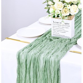 HEIPINIUYE 2 Pcs 13FT Sage Green Cheesecloth Table Runner 35 x 157 Inches Boho Cheese Cloth Table Runner for Wedding Baby Shower Birthday Party Gauze Table Runner