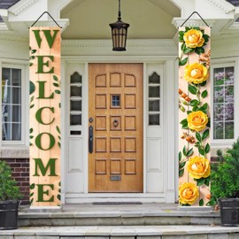 BlissYard Spring Banner Front Porch Decor Welcome Banner 70x12 Inches with Greenery and Yellow Floral Spring Backdrop Design Door Decorations Hanging Spring Decor for Front Door Entryway