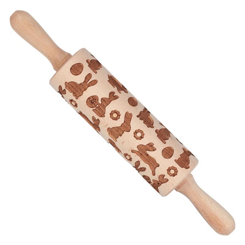 Tala Easter Patterned Wooden Revolving Rolling Pin, FSC Beechwood with