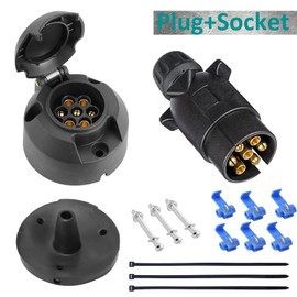 DARKGUARD 7pin Trailer Plug Trailer Socket 12v,7 Pin Trailer Plug, 7Pin Trailer Socket with Waterproof Seal,7pin Female Trailer Connector, 7pin Trailer Adapter for Van Camion RV Towbar (DG75S7PSWS)